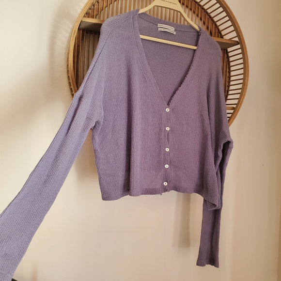 Lavender Urban Outfitters Waffle knit button down - Picture 3 of 4